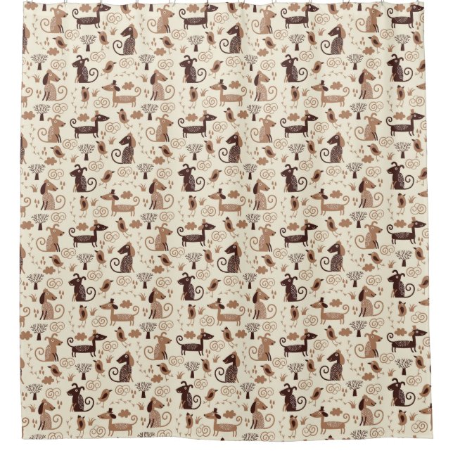 pattern with cute dogs shower curtain (Front)