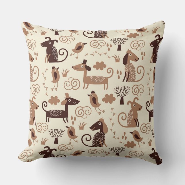 pattern with cute dogs throw pillow (Front)