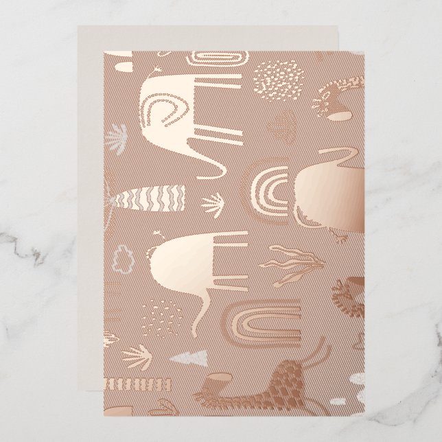 pattern with cute elephants and giraffes foil invitation (Front/Back)