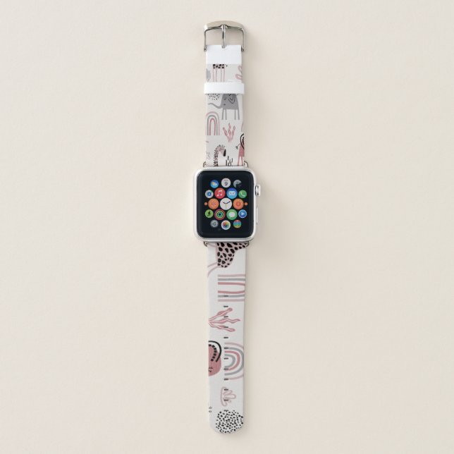 pattern with cute elephants and giraffes giant   apple watch band (Front)