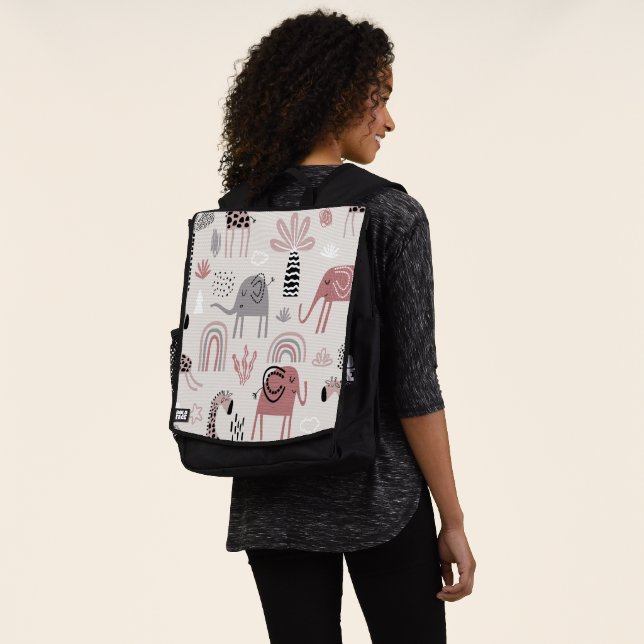 pattern with cute elephants and giraffes giant   backpack (Worn)
