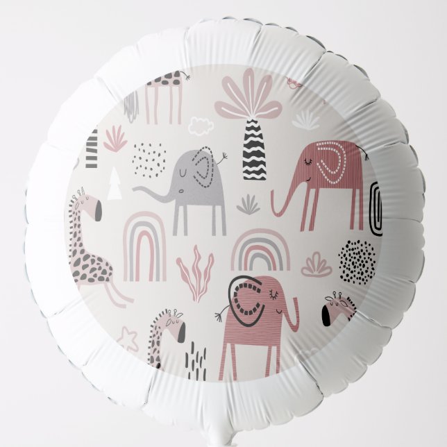pattern with cute elephants and giraffes giant  balloon (Front)