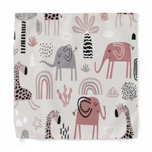 pattern with cute elephants and giraffes giant bandana