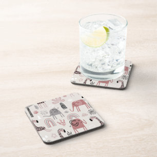 pattern with cute elephants and giraffes giant   beverage coaster
