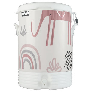 pattern with cute elephants and giraffes giant  beverage cooler