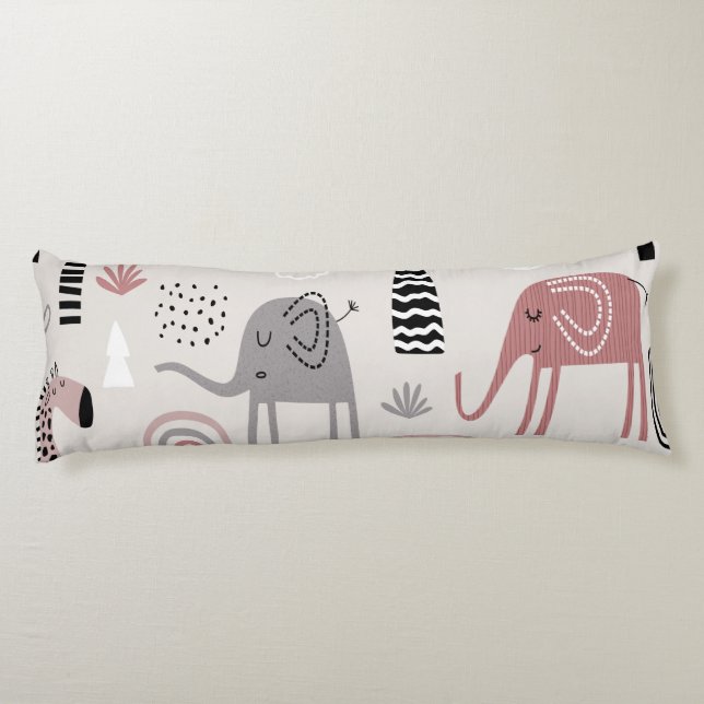 pattern with cute elephants and giraffes giant   body pillow (Back)