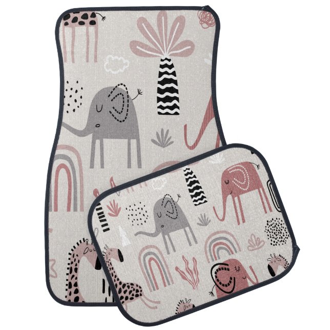 pattern with cute elephants and giraffes giant  car floor mat (Set)