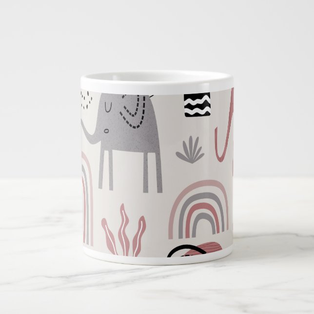 pattern with cute elephants and giraffes giant coffee mug (Front)