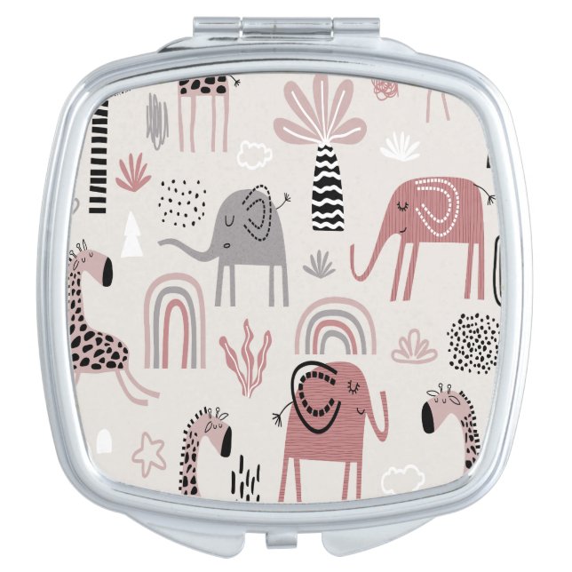 pattern with cute elephants and giraffes giant   compact mirror (Front)