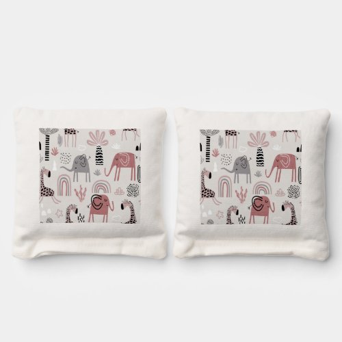 pattern with cute elephants and giraffes giant  cornhole bags