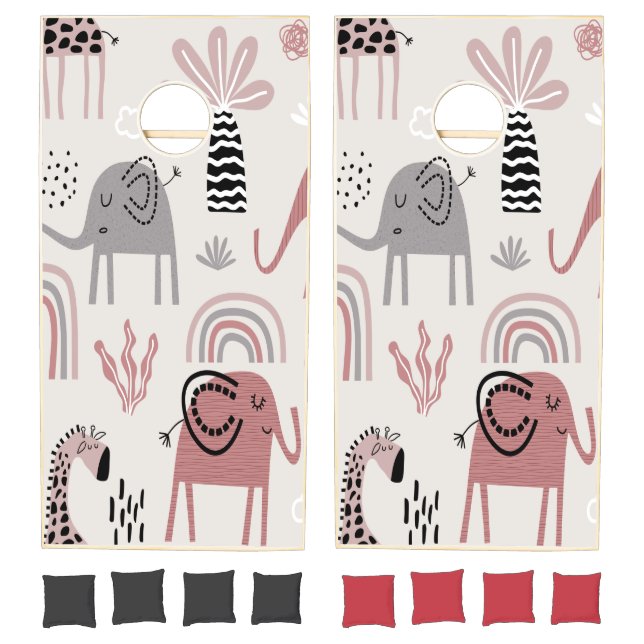 pattern with cute elephants and giraffes giant   cornhole set (Set)