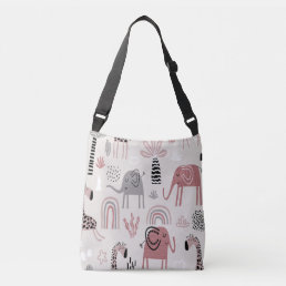 pattern with cute elephants and giraffes giant  crossbody bag