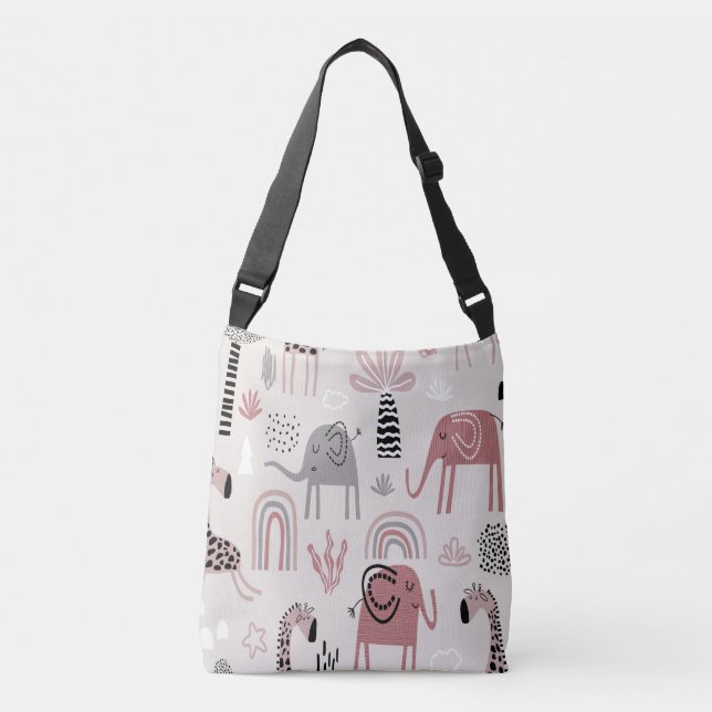 pattern with cute elephants and giraffes giant  crossbody bag (Front)