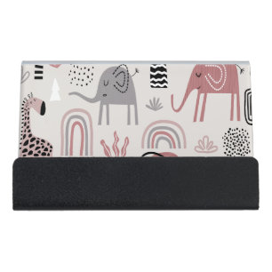 pattern with cute elephants and giraffes giant desk business card holder