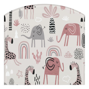 pattern with cute elephants and giraffes giant   door sign
