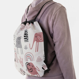 pattern with cute elephants and giraffes giant   drawstring bag