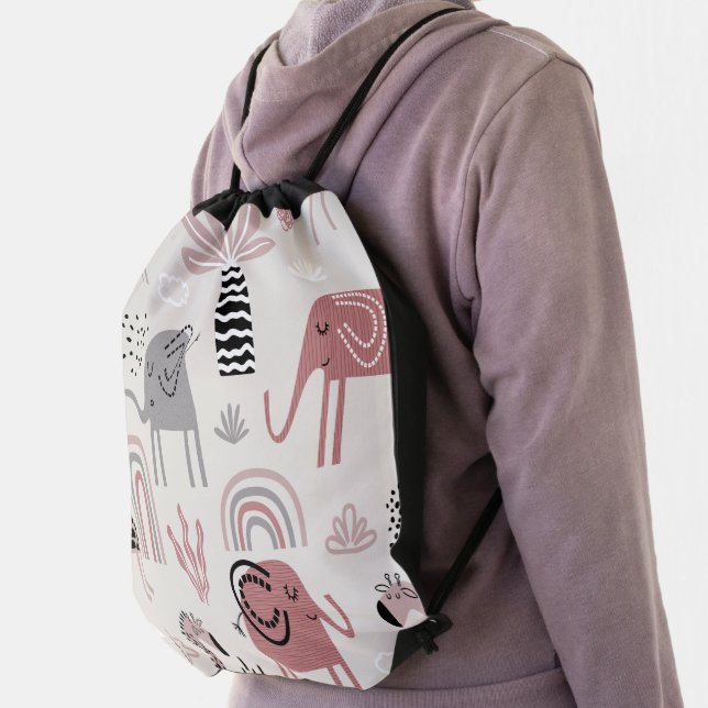 pattern with cute elephants and giraffes giant   drawstring bag (Insitu)