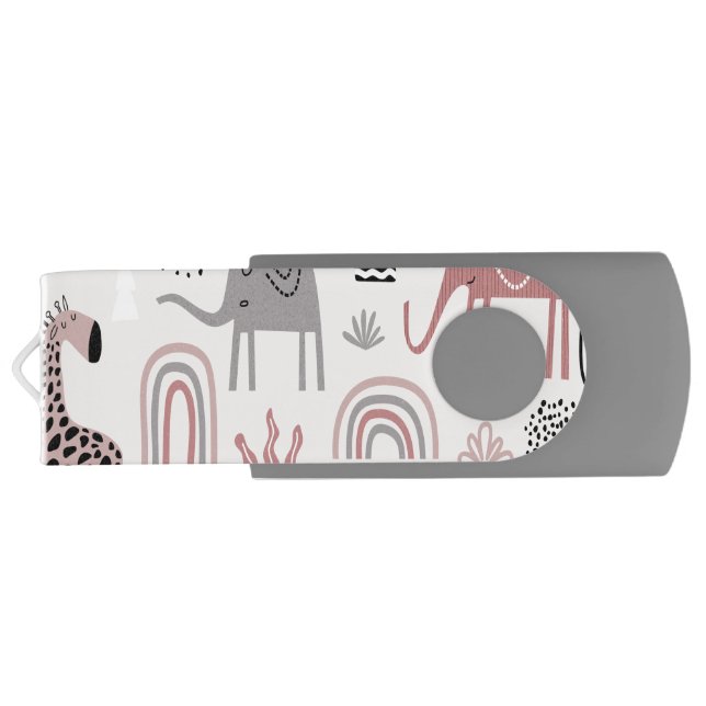 pattern with cute elephants and giraffes giant   flash drive (Back)