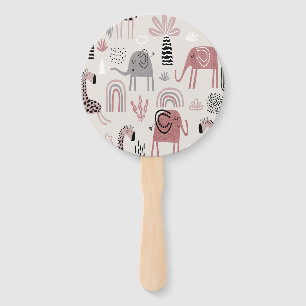 pattern with cute elephants and giraffes giant hand fan