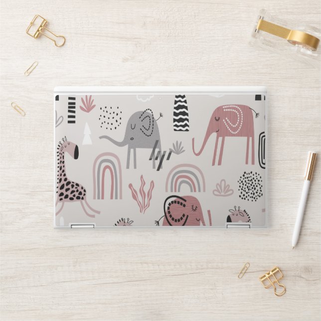pattern with cute elephants and giraffes giant  HP laptop skin (Desk)