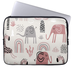 pattern with cute elephants and giraffes giant   laptop sleeve