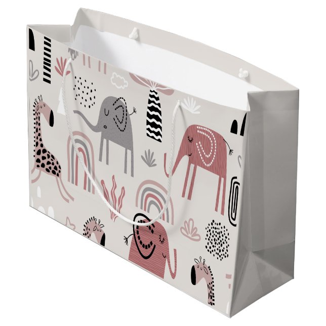 pattern with cute elephants and giraffes giant large gift bag (Back Angled)