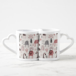 pattern with cute elephants and giraffes giant mug