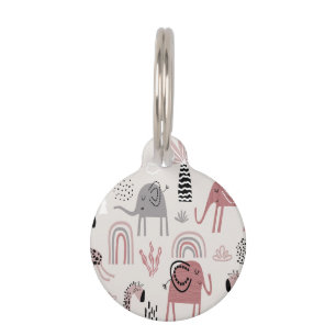 pattern with cute elephants and giraffes giant  pet ID tag