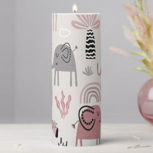 pattern with cute elephants and giraffes giant  pillar candle