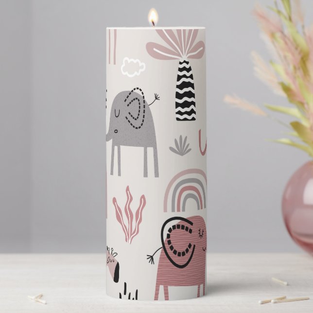 pattern with cute elephants and giraffes giant  pillar candle (In Situ)