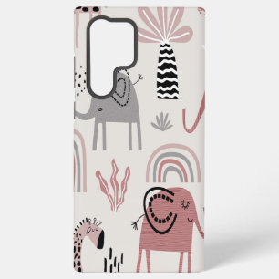 pattern with cute elephants and giraffes giant  samsung galaxy s22 ultra case