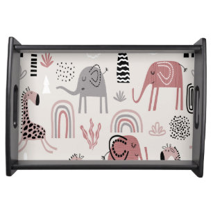 pattern with cute elephants and giraffes giant   serving tray