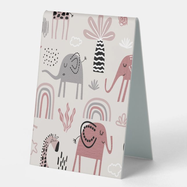 pattern with cute elephants and giraffes giant  table tent (Front)