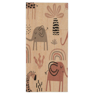 pattern with cute elephants and giraffes giant wood flash drive