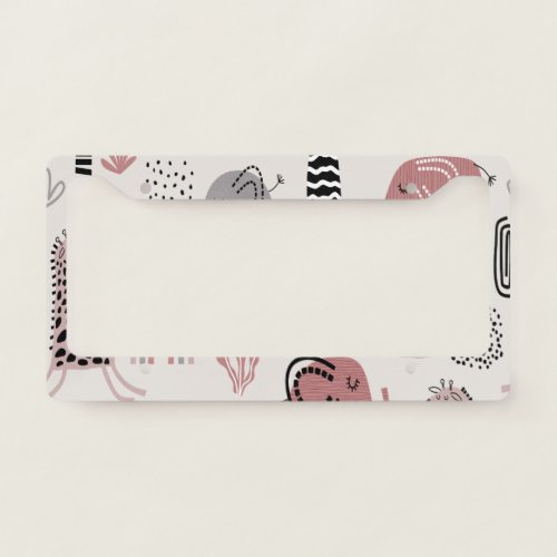 pattern with cute elephants and giraffes license plate frame