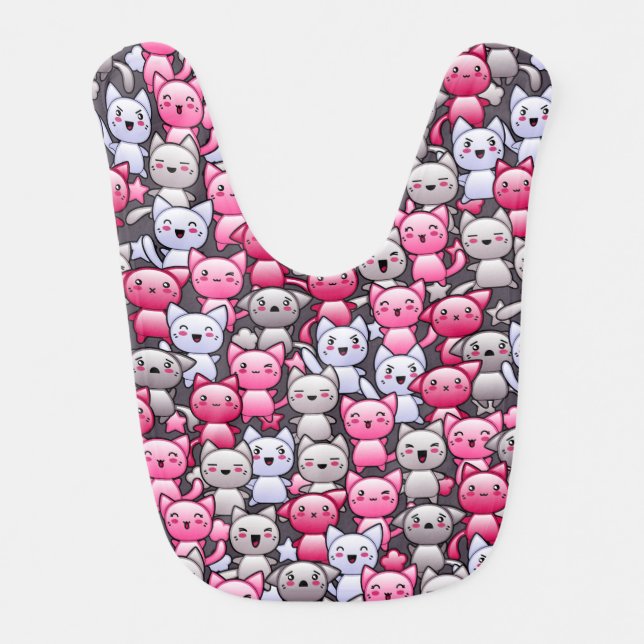 pattern with cute kawaii doodle cats 2 bib (Front)