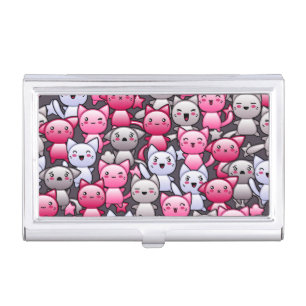 pattern with cute kawaii doodle cats 2 business card holder