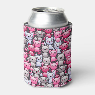 pattern with cute kawaii doodle cats 2 can cooler