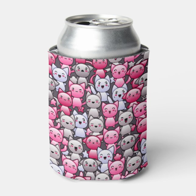 pattern with cute kawaii doodle cats 2 can cooler (Can Front)