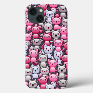 pattern with cute kawaii doodle cats 2 iPhone 13 case