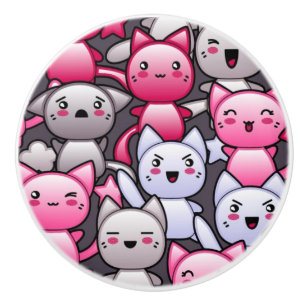 pattern with cute kawaii doodle cats 2 ceramic knob