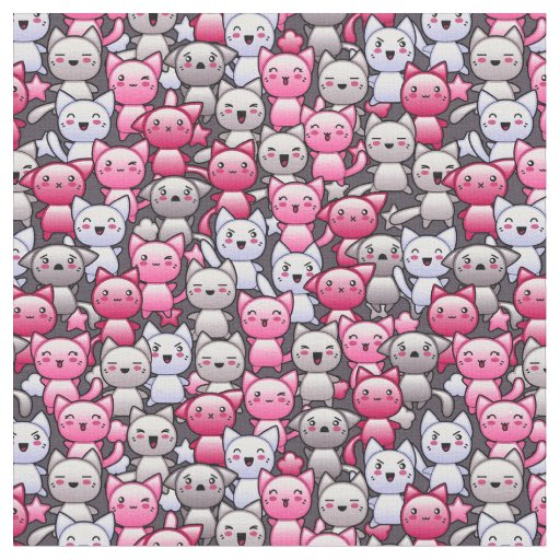 pattern with cute kawaii doodle cats 2 fabric