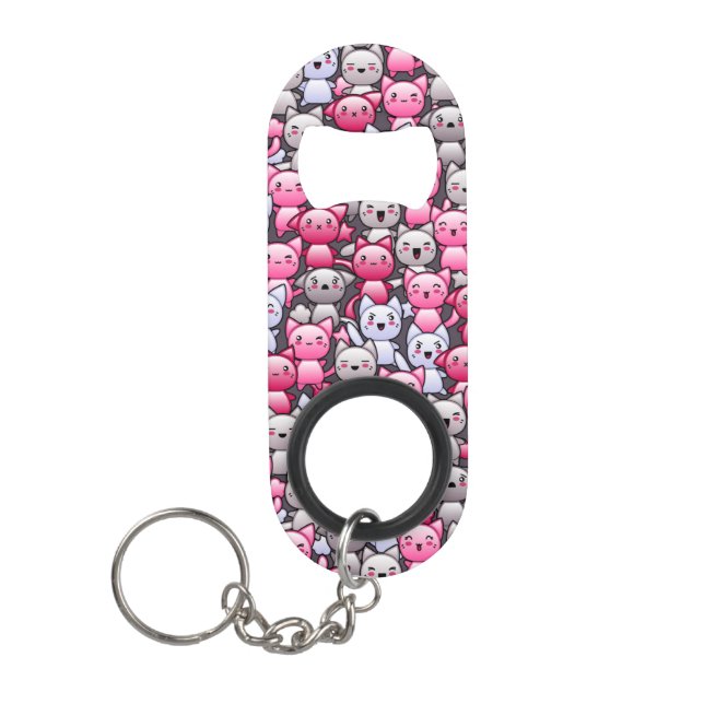 pattern with cute kawaii doodle cats 2 keychain bottle opener (Front)