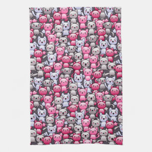 pattern with cute kawaii doodle cats 2 kitchen towel