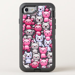 pattern with cute kawaii doodle cats 2 OtterBox defender iPhone SE/8/7 case