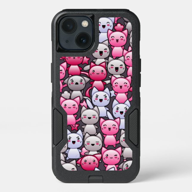 pattern with cute kawaii doodle cats 2 otterbox iPhone case (Back)