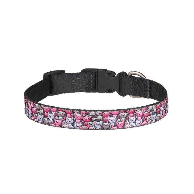 pattern with cute kawaii doodle cats 2 pet collar (Front)
