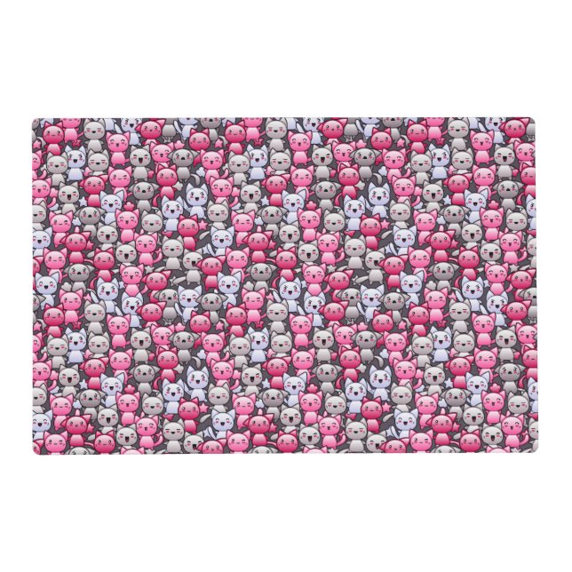 pattern with cute kawaii doodle cats 2 placemat (Front)