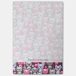 pattern with cute kawaii doodle cats 2 post-it notes