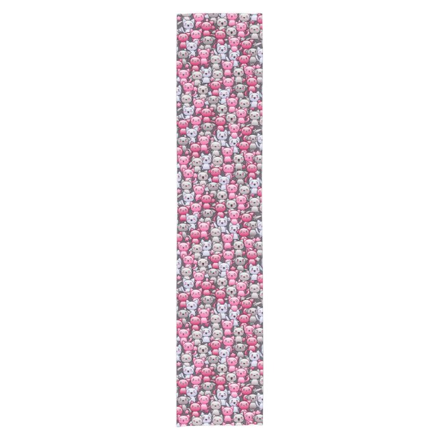 pattern with cute kawaii doodle cats 2 short table runner (Front)